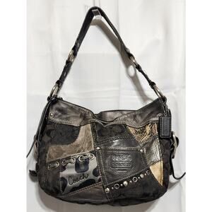 COACH PURSE 12901 Zoe Black Patchwork Shoulder Bag Y2K Purple Lining